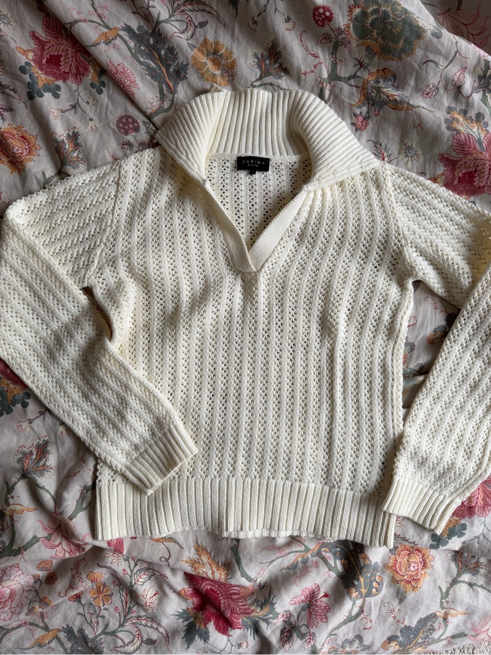 Zarina mix cotton acrylic Ivory Open-Knit Cowl Sweater